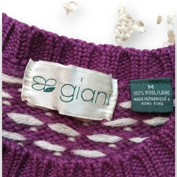 Giani vintage very thick 100% wool sweater made In Italy purple white - Picture 6 of 7
